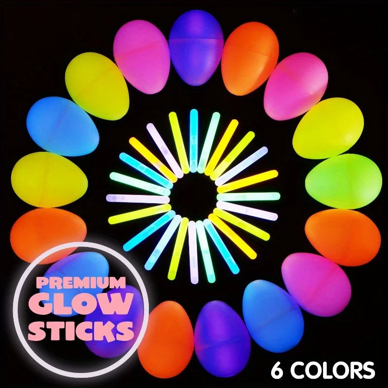 144 Pcs Easter Eggs (72 Eggs & 72 Glow Sticks) Easter Glowing Eggs Set for Kids.