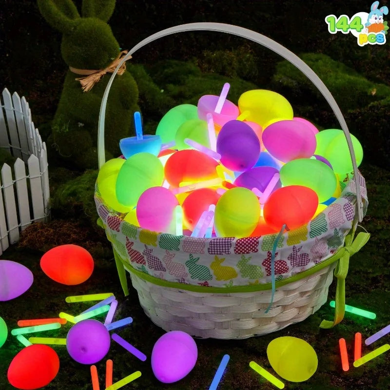 144 Pcs Easter Eggs (72 Eggs & 72 Glow Sticks) Easter Glowing Eggs Set for Kids.