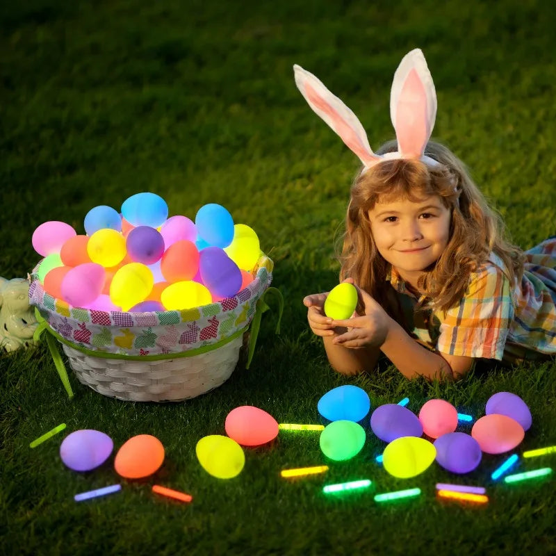 144 Pcs Easter Eggs (72 Eggs & 72 Glow Sticks) Easter Glowing Eggs Set for Kids.