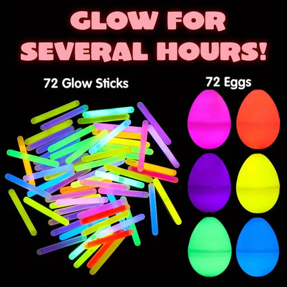 144 Pcs Easter Eggs (72 Eggs & 72 Glow Sticks) Easter Glowing Eggs Set for Kids.